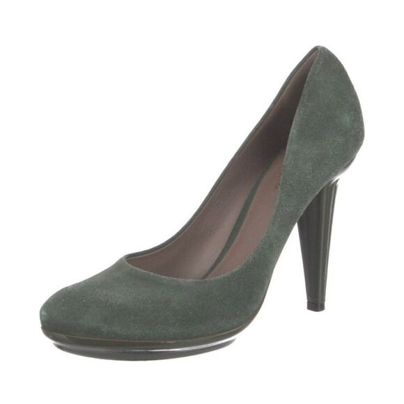 Bottega Veneta Authentic Solid Forest Green Suede Leather High Heels Round Toe 9 - Picture 1 of 8